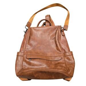Cheruty Brown Faux Leather Backpack Purse
